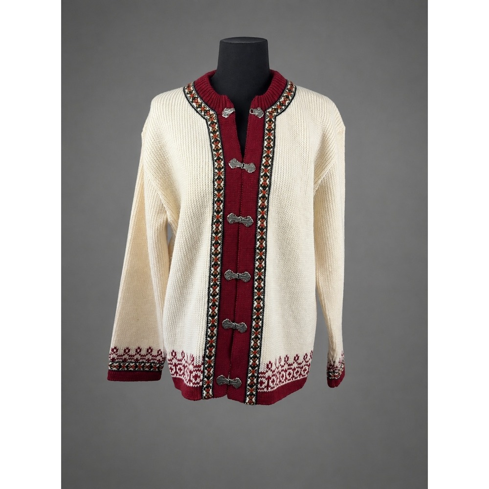Vintage Nordstrikk Norway Pure Wool Cardigan Nordic Metal Clasps Norwegian